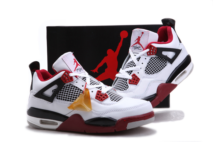 Air Jordan 4 Chalcedoney Edition White Black Red On Discount Sale - Click Image to Close