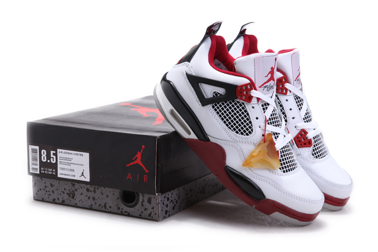 Air Jordan 4 Chalcedoney Edition White Black Red On Discount Sale - Click Image to Close