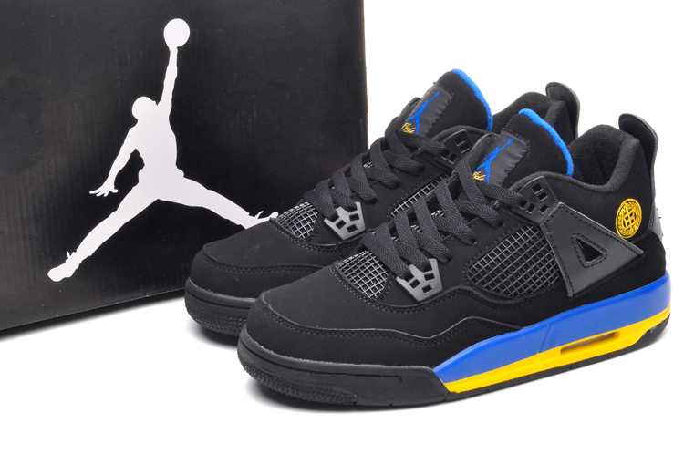 Cheap Real 2015 Jordan Jordan 4 Black Blue Yellow - Click Image to Close