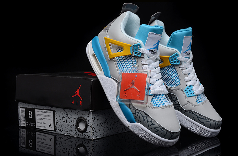 Cheap Real 2015 Jordan Jordan 4 Grey Light Blue Yellow