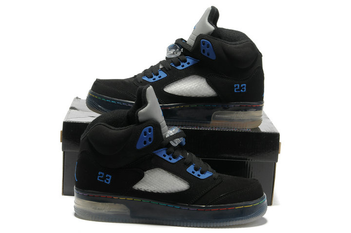 Cheap Air Jordan 5 Shoes Shine Sole Black Blue - Click Image to Close