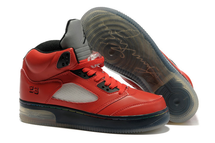 Cheap Air Jordan 5 Shoes Shine Sole Black Red
