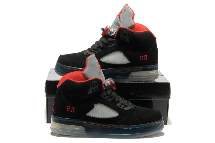 Cheap Air Jordan 5 Shoes Shine Sole Dark Black Red