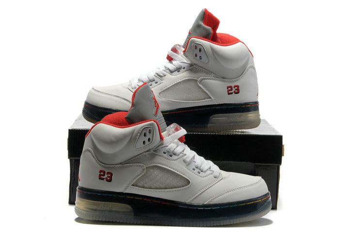 Cheap Air Jordan 5 Shoes Shine Sole White Black Red - Click Image to Close