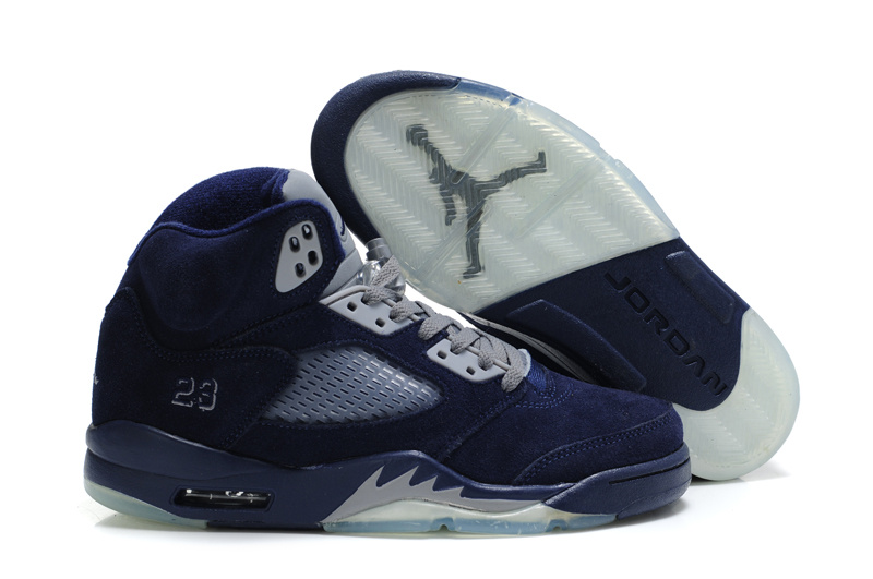 Cheap Air Jordan Shoes 5 Suede Dark Blue Shoes - Click Image to Close