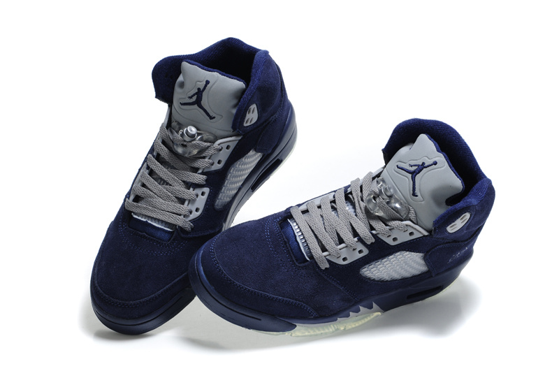 Cheap Air Jordan Shoes 5 Suede Dark Blue Shoes - Click Image to Close