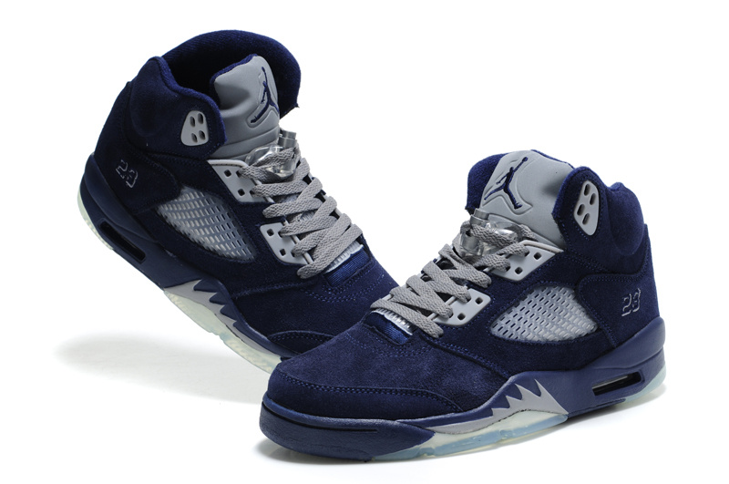Cheap Air Jordan Shoes 5 Suede Dark Blue Shoes - Click Image to Close