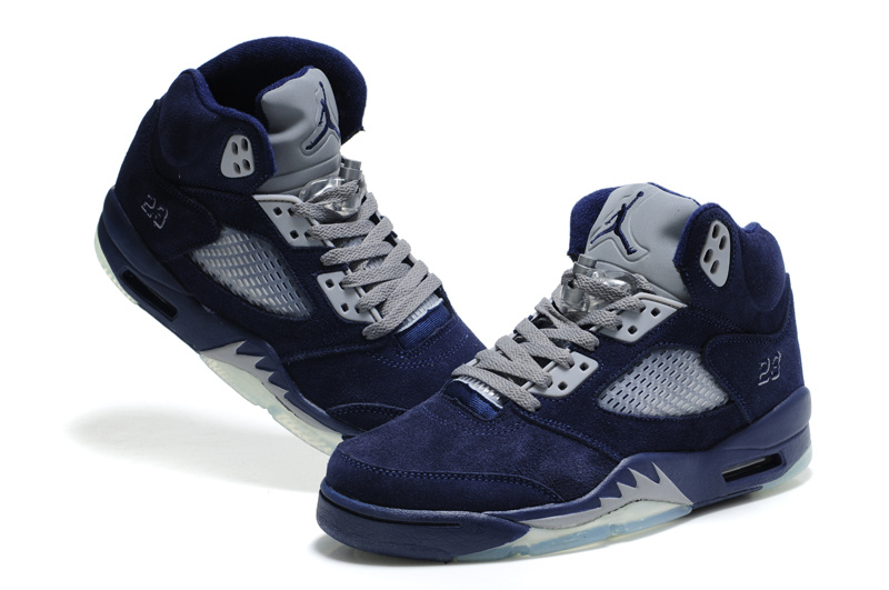 Cheap Air Jordan Shoes 5 Suede Dark Blue Shoes