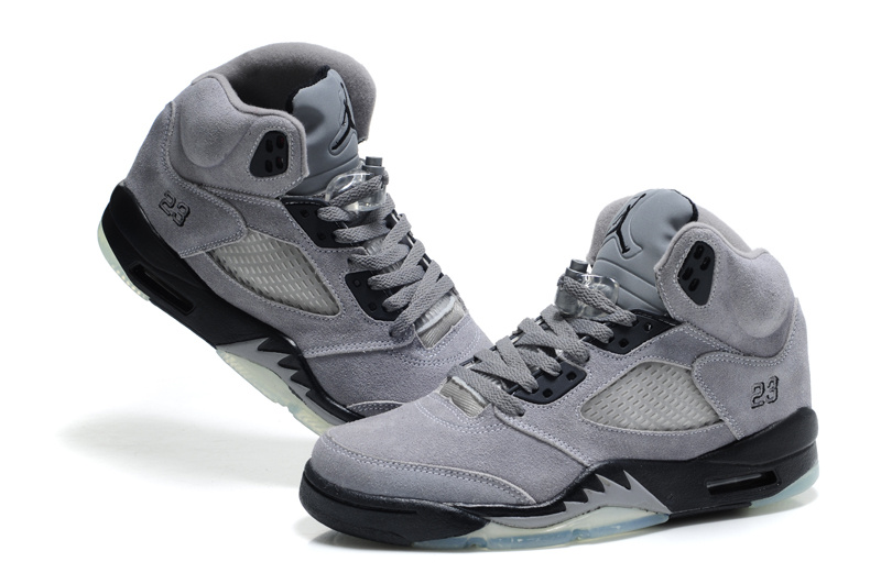 Cheap Air Jordan Shoes 5 Suede Grey Black Shoes - Click Image to Close