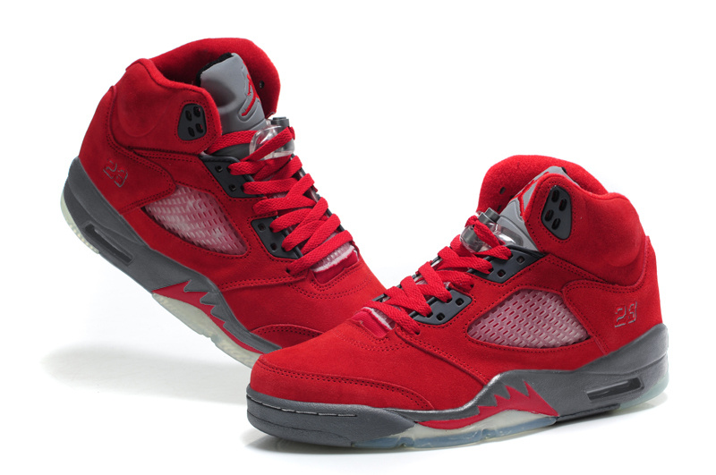 Cheap Air Jordan Shoes 5 Suede Red Grey Shoes - Click Image to Close