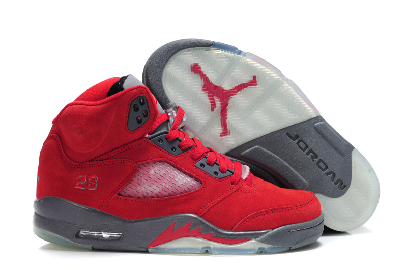 Cheap Air Jordan Shoes 5 Suede Red Grey Shoes