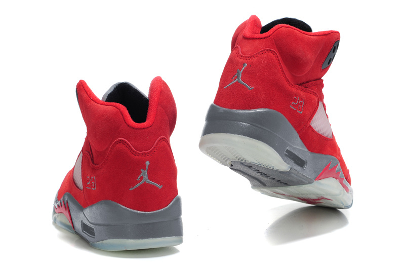 Cheap Air Jordan Shoes 5 Suede Red Grey Shoes - Click Image to Close