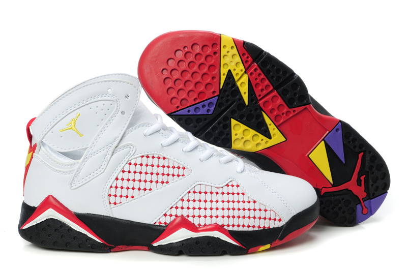 Cheap Air Jordan Shoes 7 Embroided White Red Yellow For Women