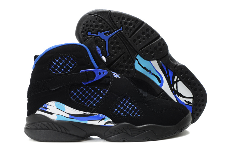 Cheap Air Jordan Shoes 8 Black Blue For Kids - Click Image to Close