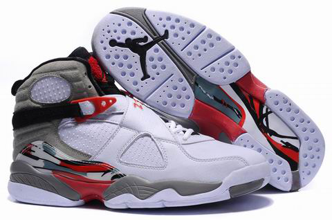 Cheap Air Jordan 8 Shoes Embroider White Grey Red - Click Image to Close