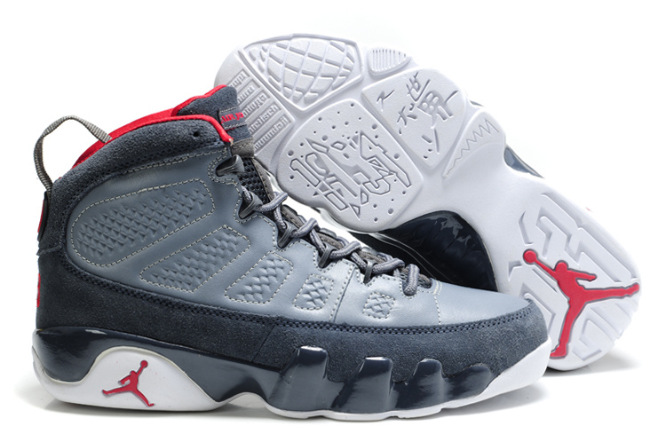 Cheap Air Jordan Shoes 9 Suede Grey White Red