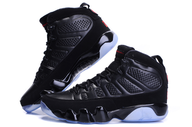 Cheap Air Jordan Shoes 9 Transparent Sole All Black - Click Image to Close