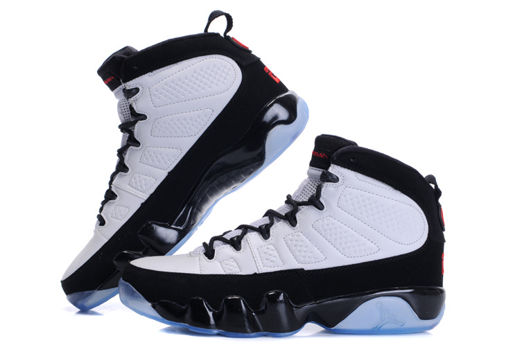 Cheap Air Jordan Shoes 9 Transparent Sole White Black - Click Image to Close