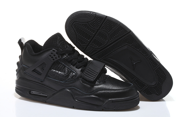 Real All Black Jordan 4 Shoes With Strap