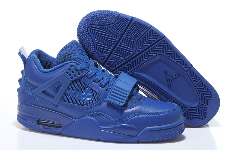 Real All Blue Jordan 4 Shoes With Strap