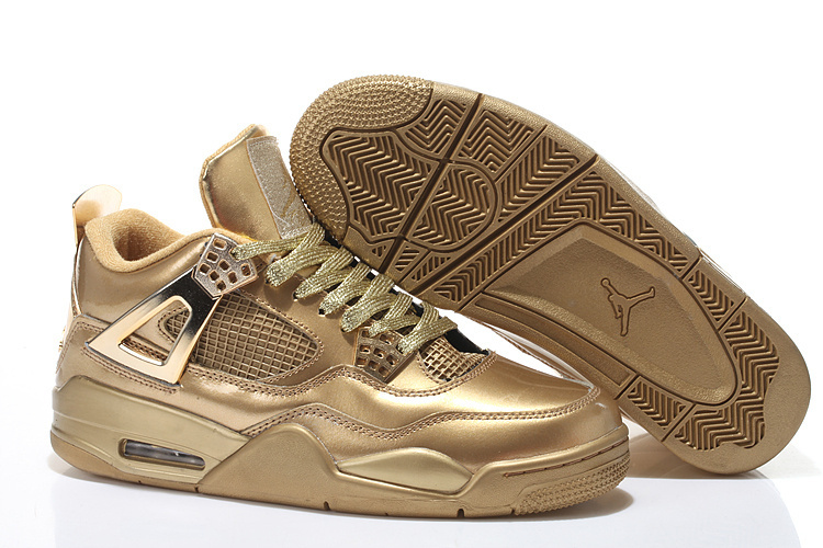 Real All Gold Jordan 4 Shoes With Strap - Click Image to Close