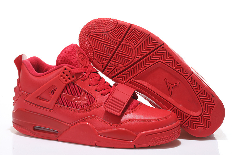 Real All Red Jordan 4 Shoes With Strap