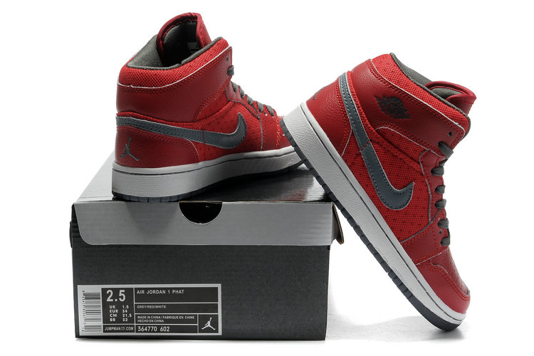 Cheap Air Jordan 1 Shoes Transparent Durable Sole All Red Grey