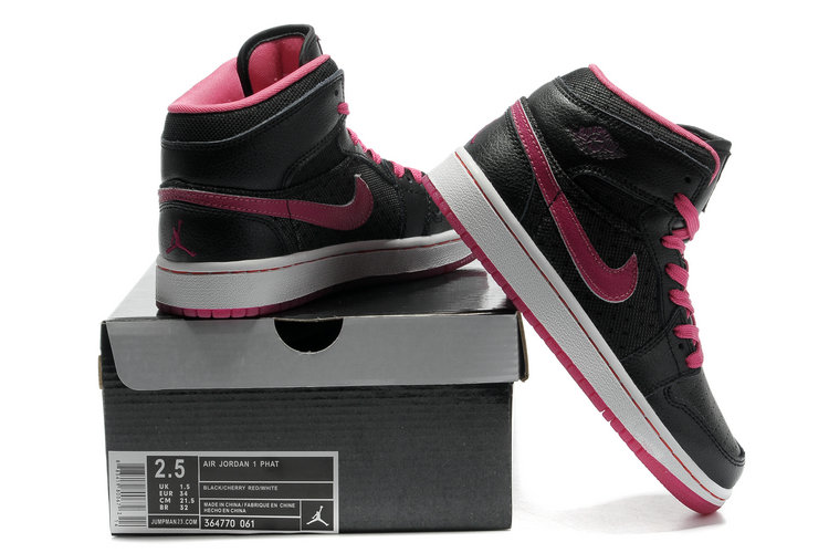 Cheap Air Jordan 1 Shoes Transparent Durable Sole Black Pink - Click Image to Close