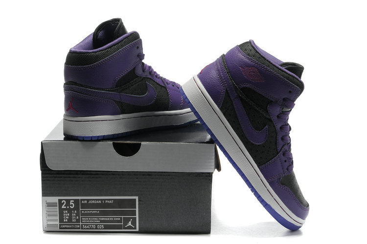 Cheap Air Jordan 1 Shoes Transparent Durable Sole Black Purple - Click Image to Close