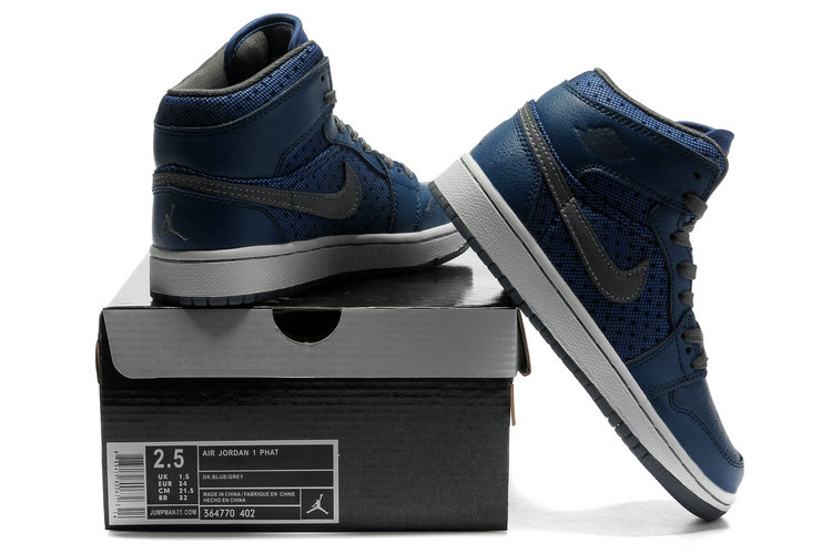 Cheap Air Jordan 1 Shoes Transparent Durable Sole Deep Blue Grey - Click Image to Close