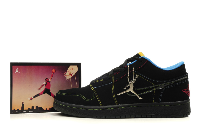 New Air Jordan Shoes 1 Low Black Blue - Click Image to Close