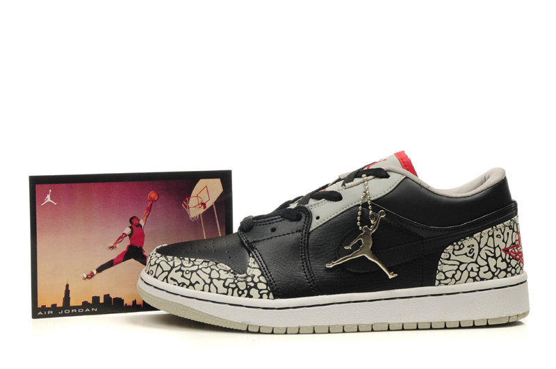 New Air Jordan Shoes 1 Low Black Grey Cement - Click Image to Close