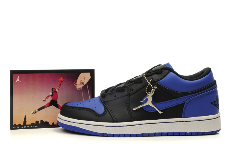 New Air Jordan Shoes 1 Low Black White Blue - Click Image to Close
