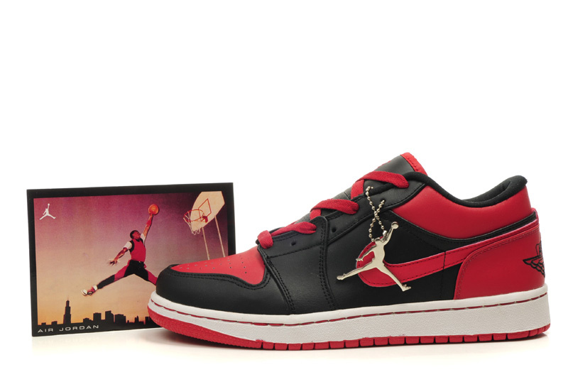 New Air Jordan Shoes 1 Low Black White Red - Click Image to Close