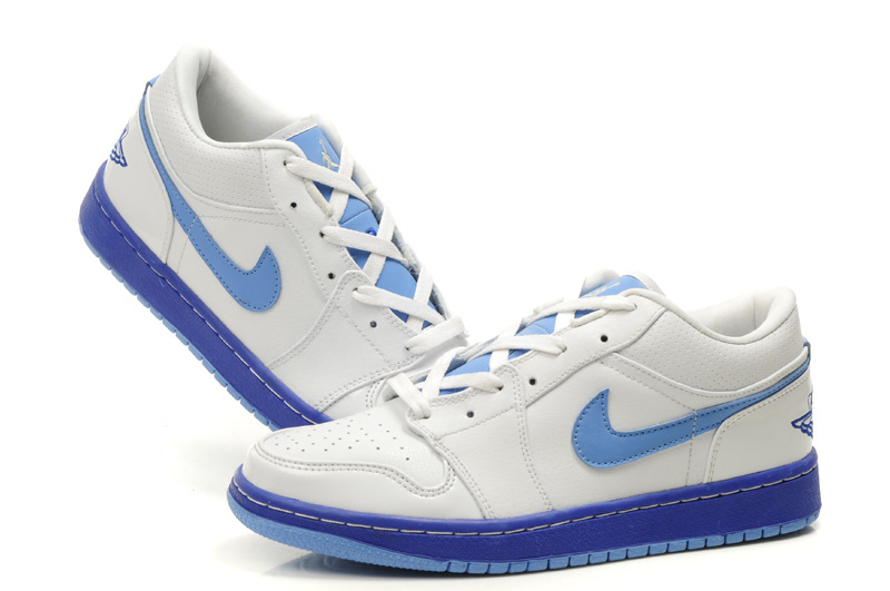 New Air Jordan Shoes 1 Low White Light Blue - Click Image to Close