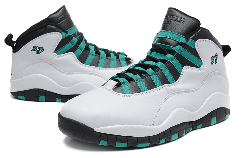 Real Jordan 10 Retro White Green Black Shoes