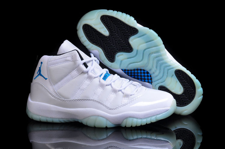 Cheap Real 2015 Jordan Jordan 11 All White Blue Jumpman