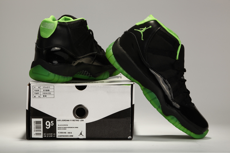 New Air Jordan 11 Black Green Shoes - Click Image to Close