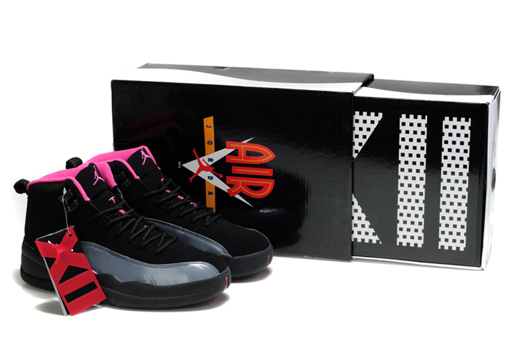 New Air Jordan Shoes 12 Black Grey Pink - Click Image to Close