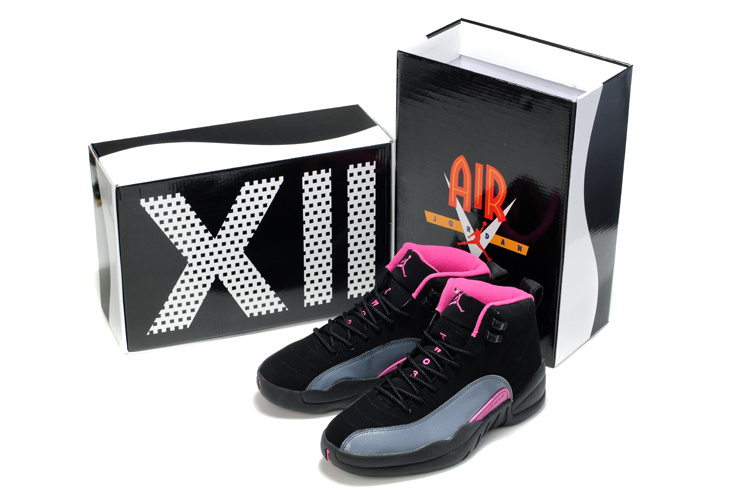 New Air Jordan Shoes 12 Black Grey Pink - Click Image to Close