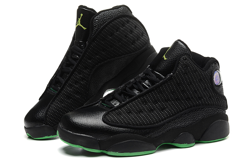 Real Jordan 13 All Black Green Sole Mesh Vamp - Click Image to Close