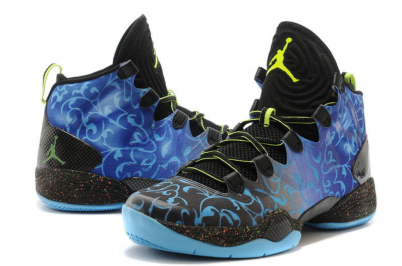 Real Jordan 28 Black Blue Yellow Shoes