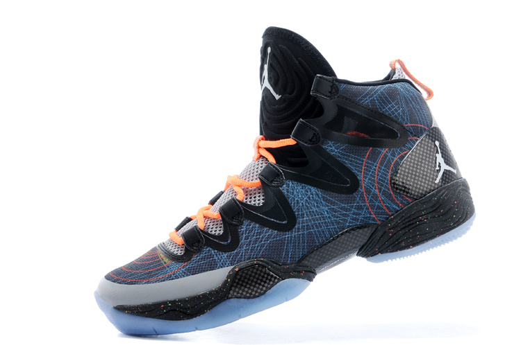 Real Jordan 28 Blue Black Orange Shoes - Click Image to Close