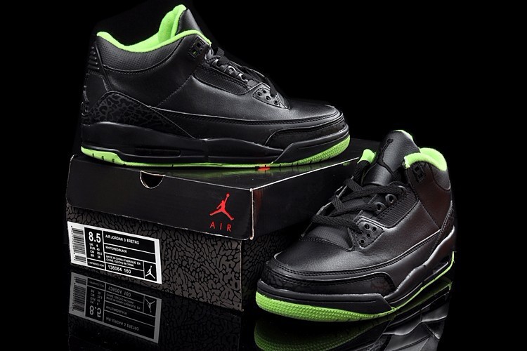 New Air Jordan 3 Black Green Shoes - Click Image to Close