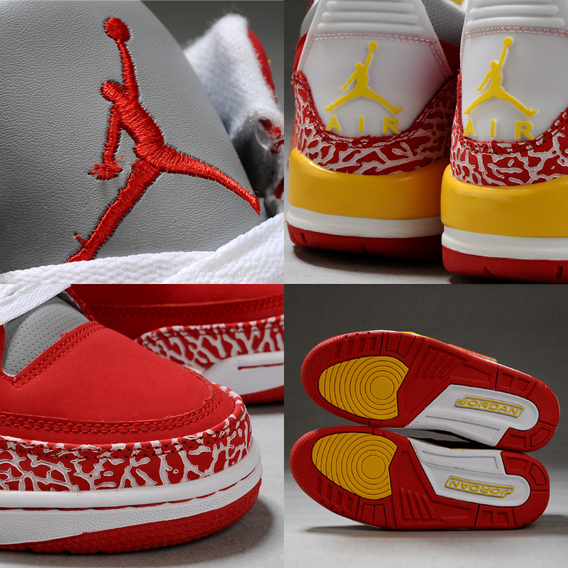 New Air Jordan Shoes 3 Red Grey White Shoes - Click Image to Close