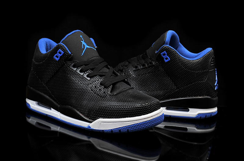 Real Jordan 3 Retro PVC Black Blue White Shoes