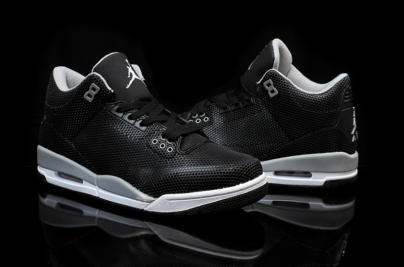 Real Jordan 3 Retro PVC Black Grey White Shoes - Click Image to Close