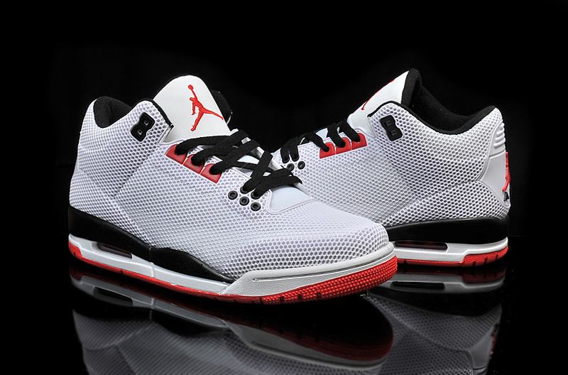 Real Jordan 3 Retro PVC Grey Black Red Shoes