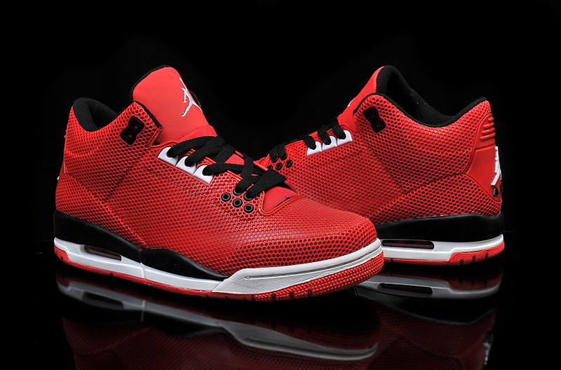 Real Jordan 3 Retro PVC Red Black White Shoes