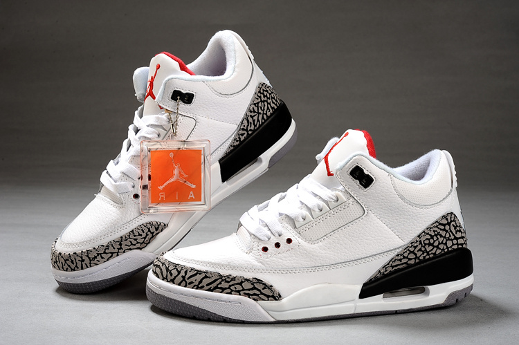 New Air Jordan Shoes 3 White Grey Black Shoes - Click Image to Close